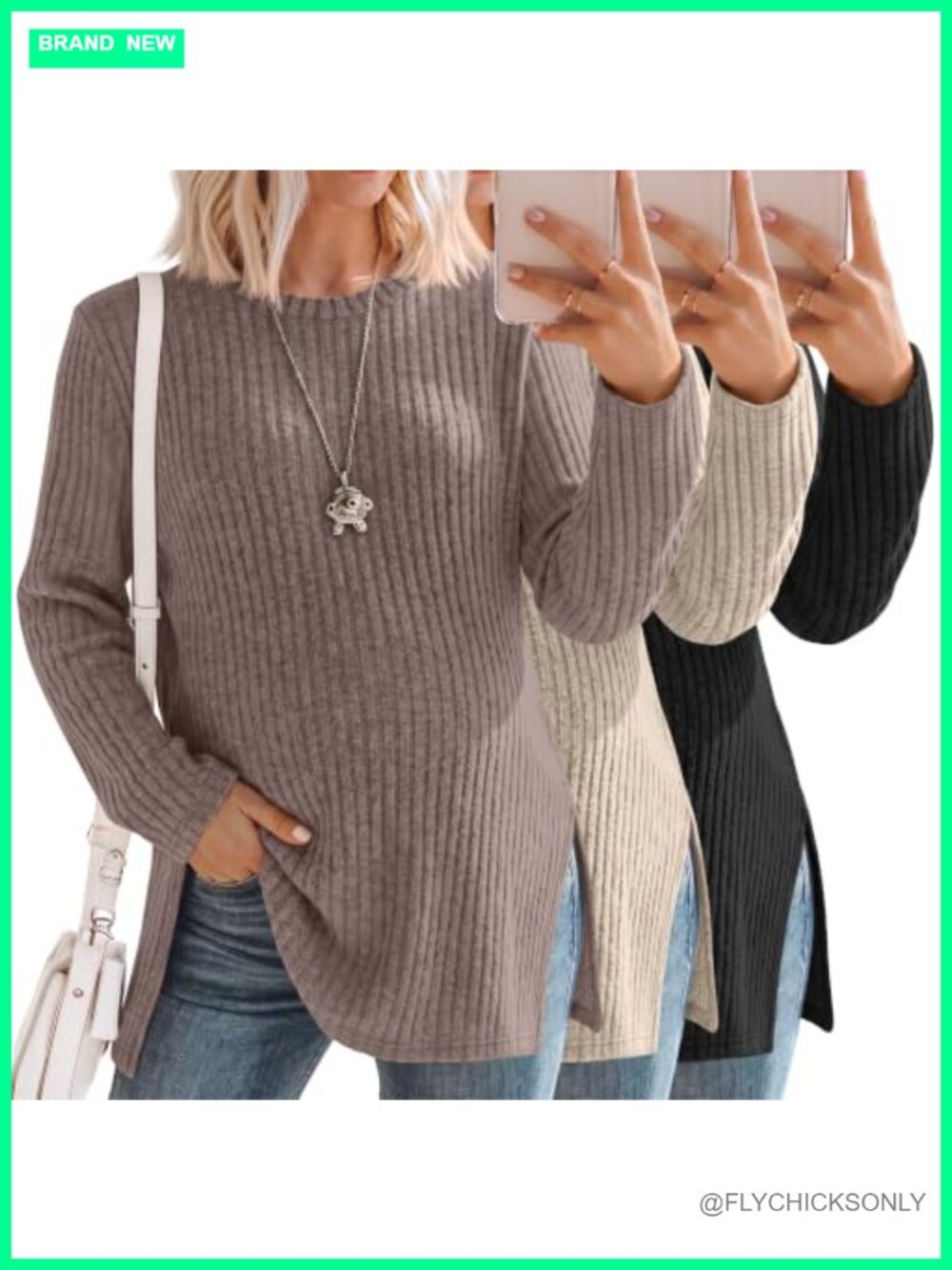 3 Pack Maternity Sweaters Ribbed Knit Split Side Tunic Tops